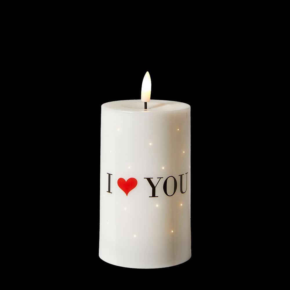 Dacore Bloklys Twinkle “I Love You” Med Chip 12,5 Cm Hvid Plast – 3D Flamme