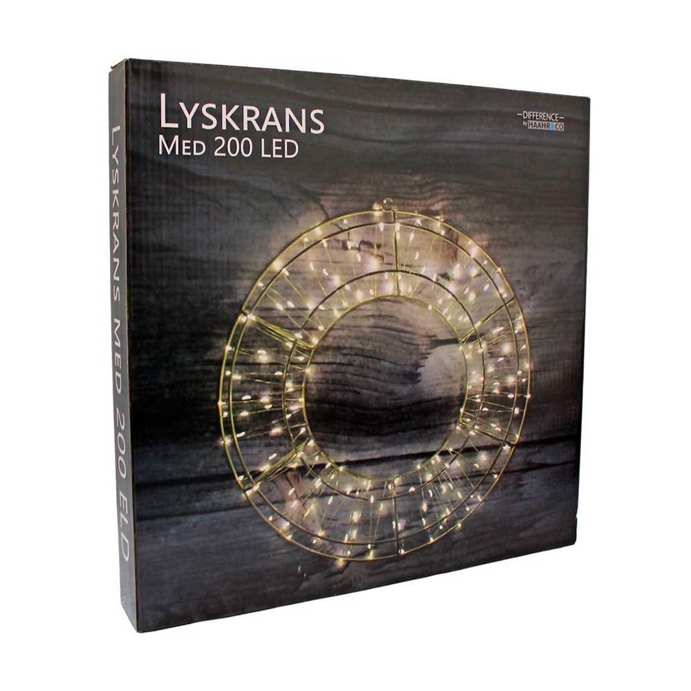 Lyskrans Guld Med 200 LED Lys – Ø35 cm.